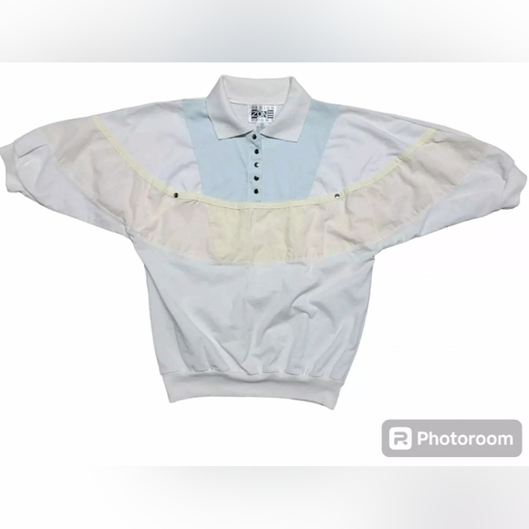 Vtg Colorblock Top Size Small Collared Snap Button - Picture 10 of 10